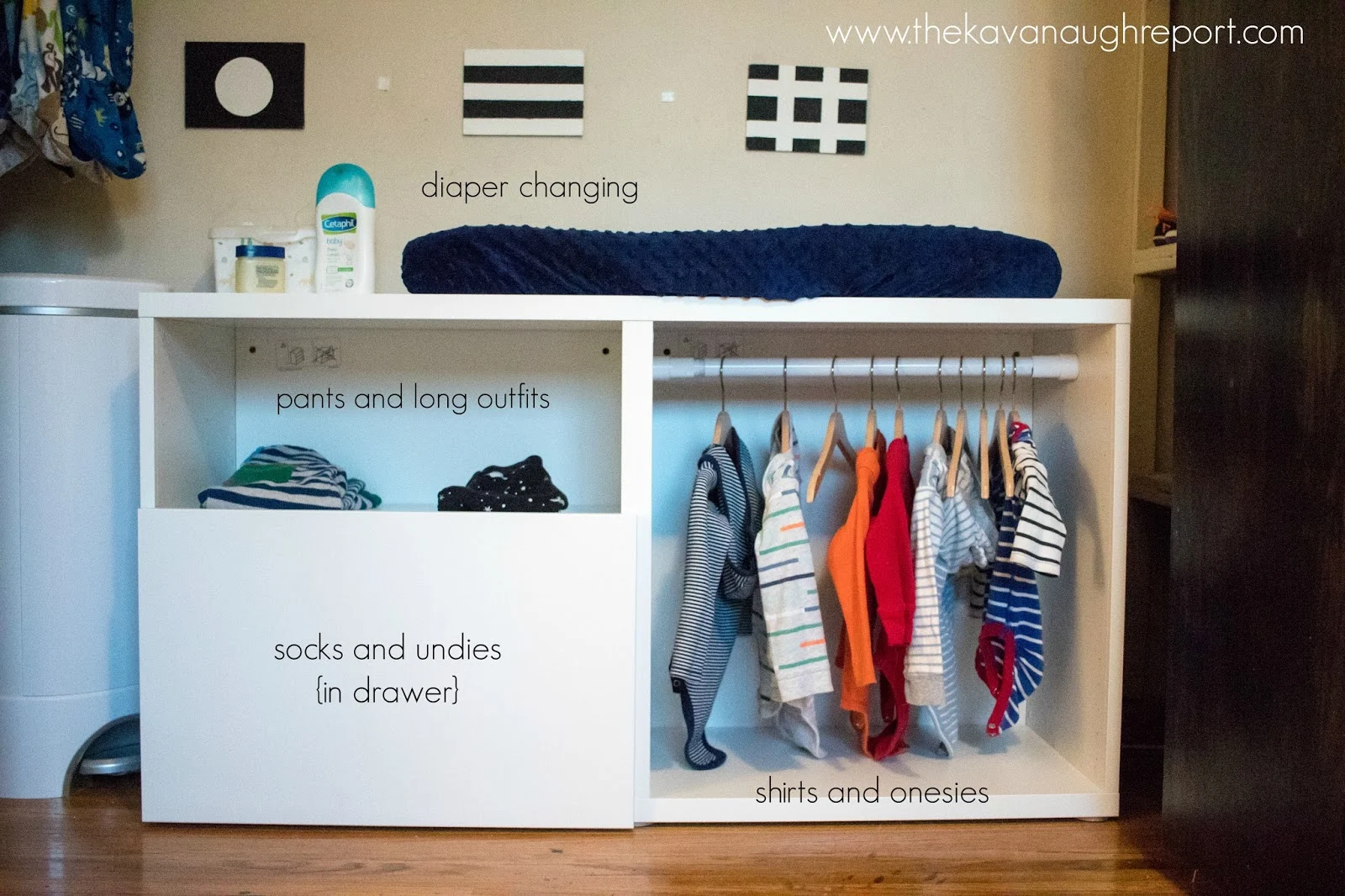 A DIY Montessori toddler wardrobe made with IKEA BESTA shelving 