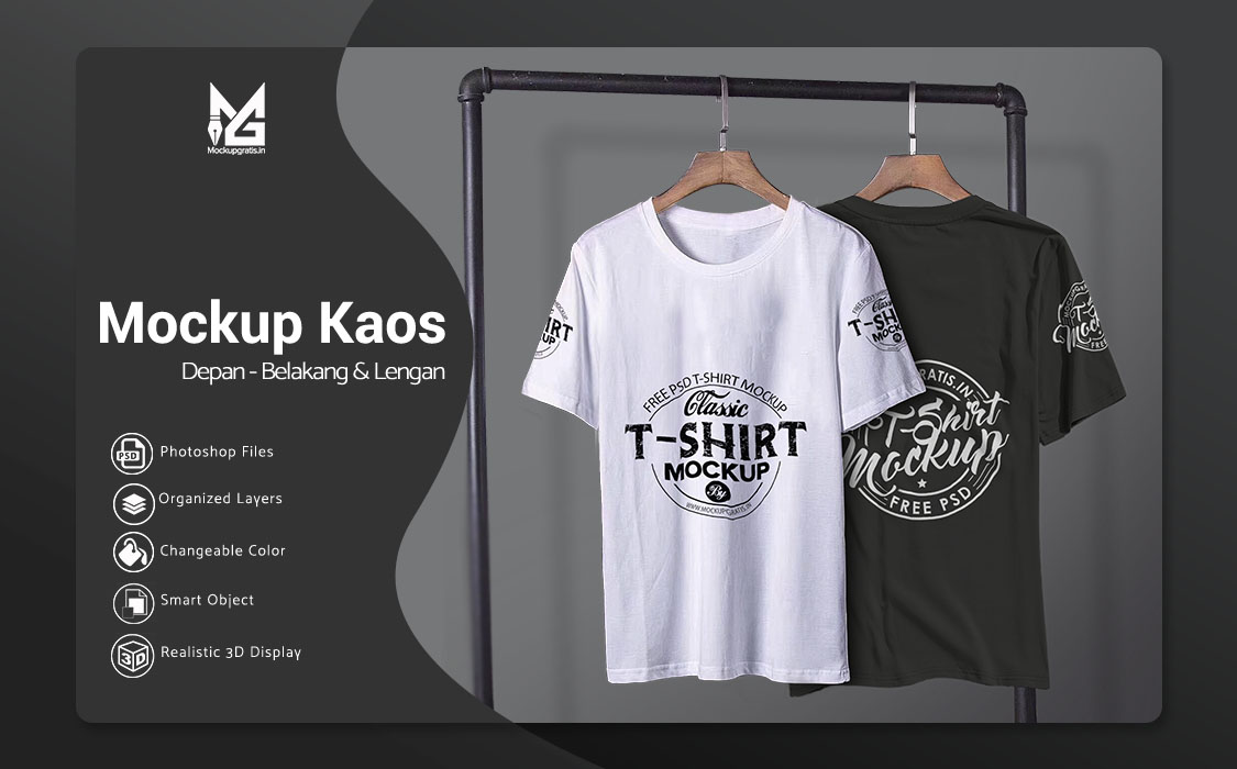 Download Mockup Kaos Depan Belakang Dan Desain Lengan