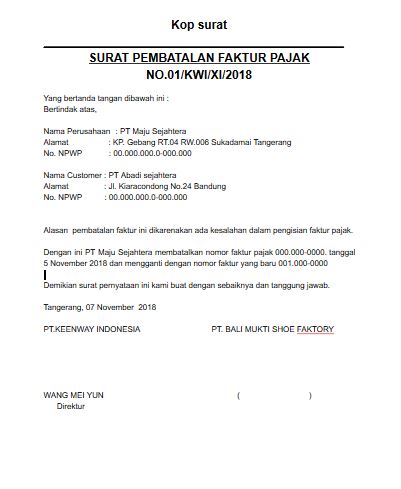 Contoh Draft Surat Pembatalan Faktur Pajak  Contoh Surat