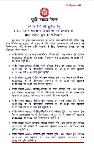 List of SPecial Trains from Deen Dayal Upadhyay Junction and Dhanbad Station.