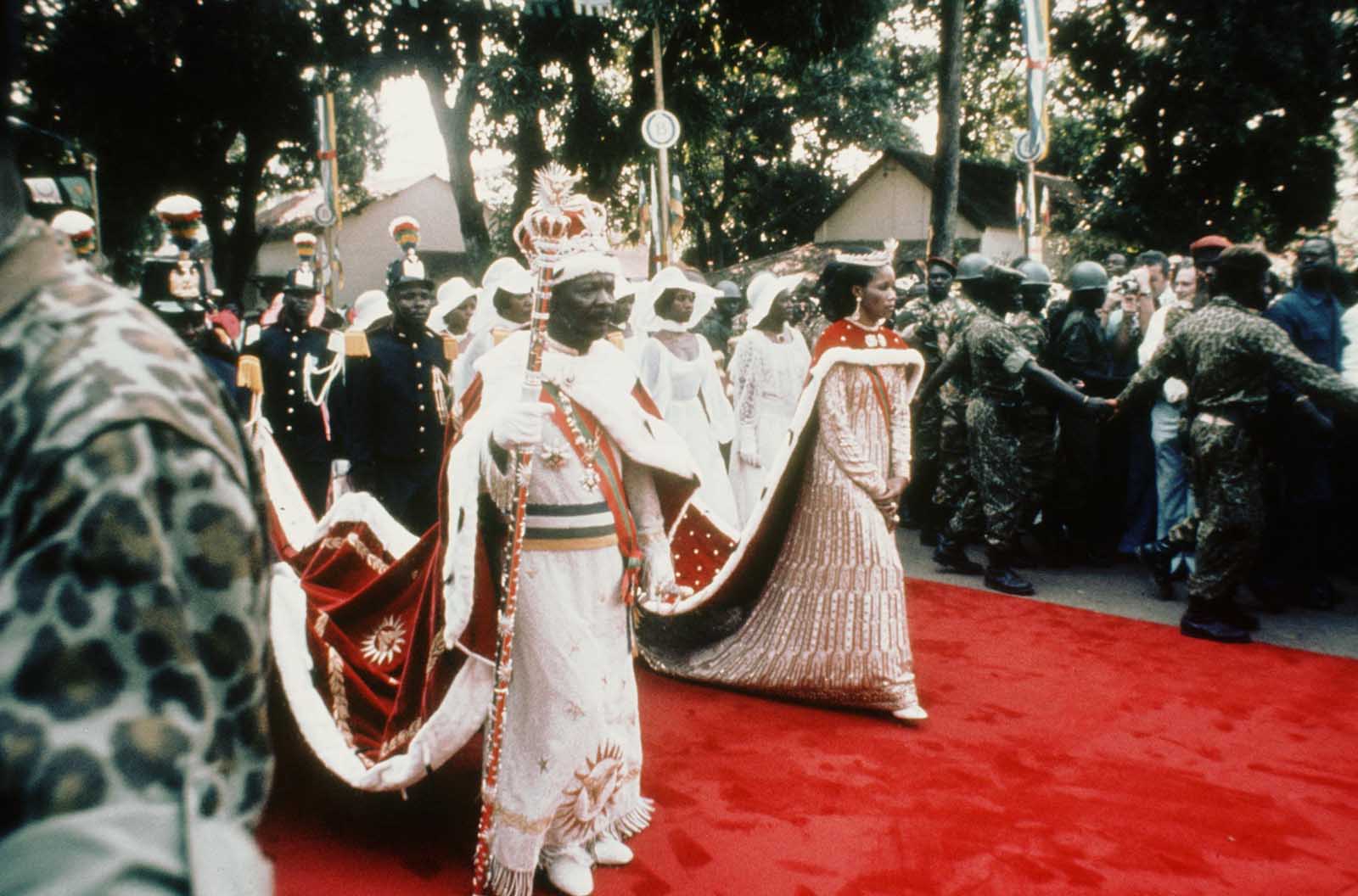 Jean-Bedel Bokassa arriving at the coronation ceremony. 