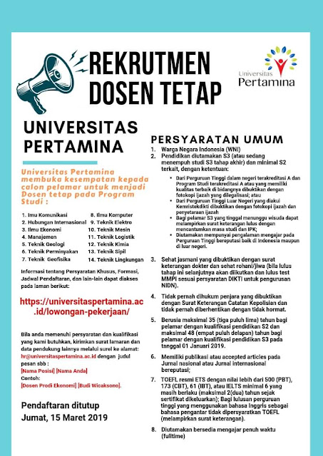 Lowongan Dosen dan Tenaga Kependidikan Februari 2019