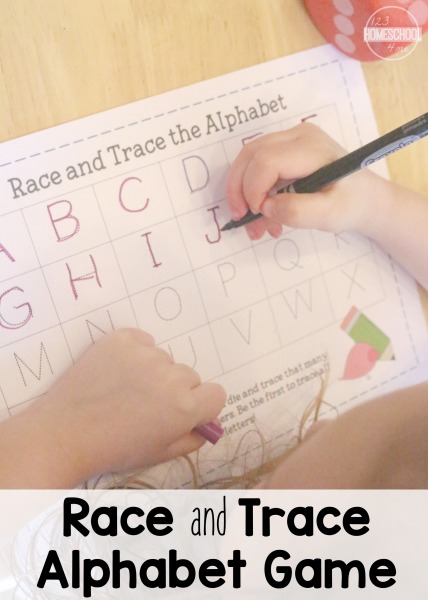 FREE Race & Trace Alphabet Game - this is such a fun way for preschool, prek, kindergarten age kids to practice writing their lettesr (homeschool)