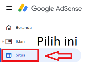 Menu situs didashboard akun google adsense