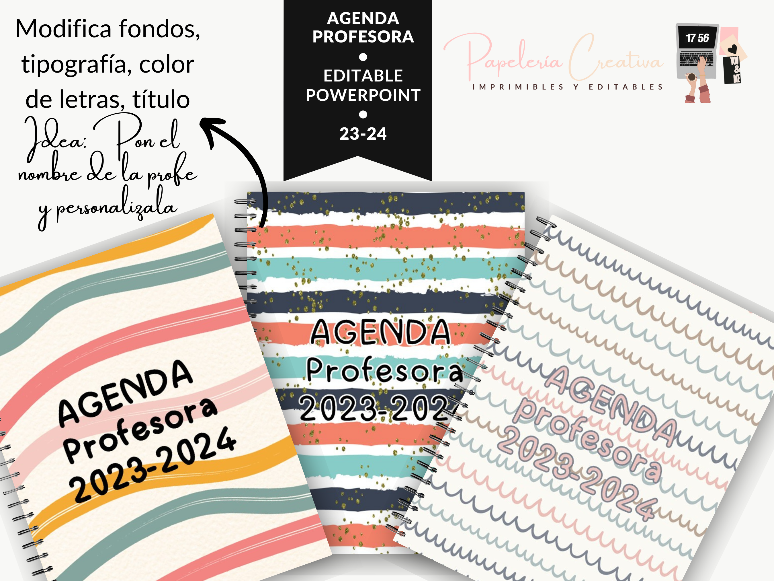 AGENDA, PROFESORA, 2023, 2024, EDITABLE, IMPRIMIBLE, POWERPOINT