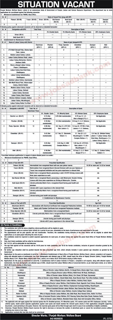 Punjab Workers Welfare Board Jobs June 2019 July Chowkidar, Sweepers & Others Latest 2019
