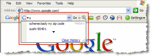 Clear your Google Toolbar history