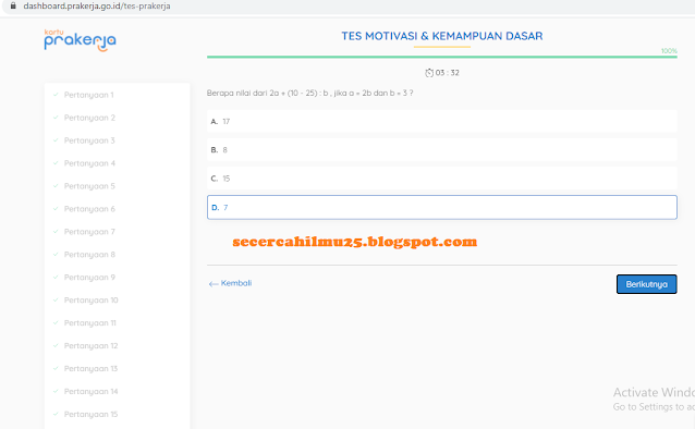 jawaban soal prakerja berapa nilai dari 2a+ (10-25):b