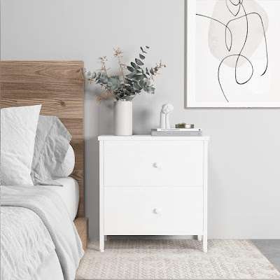 White Nightstand Two Drawer Dresser