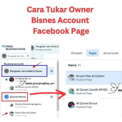 cara tukar facebook page business account ID