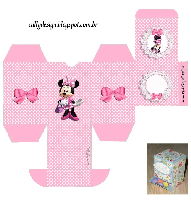 Minnie with Pink Stripes Free Printable Box.