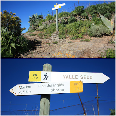 PR-TF-2  VALLESECO (Santa Cruz de Tenerife) A TABORNO, Sendero paralelo al Barranco Seco en dirección a La Fortaleza, sendero y señal informativo en Las Casas de La Fortaleza