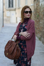 Romwe cardigan, vintage style flower dress, dolce & gabbana sunglasses,BVLGARI BZero ring