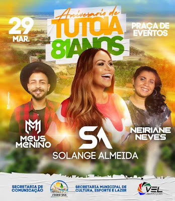 TUTÓIA-MA: Nesta sexta-feira 29/03, a cantora de forró Solange Almeida animará a festa em praça pública em comemoração aos 81 anos de emancipação do município
