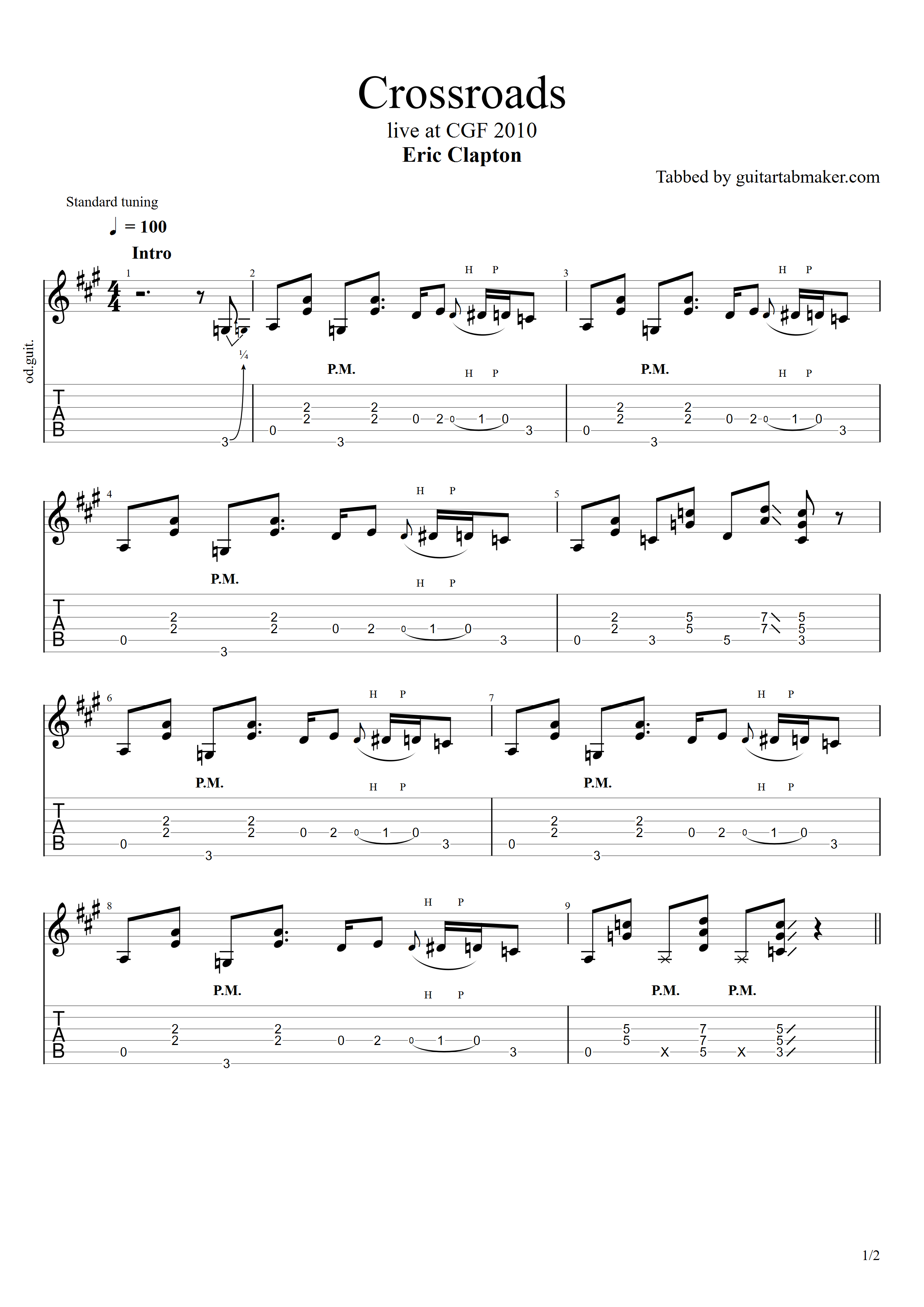 Eric Clapton - Crossroads guitar solo TAB