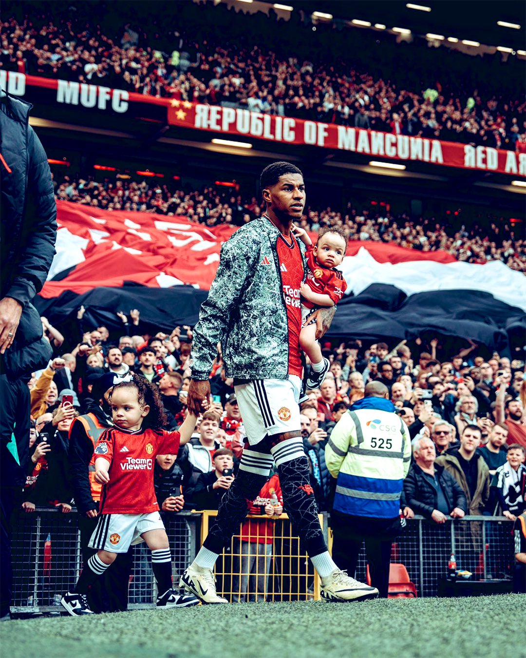 Marcus Rashford with his "niece and nephew" at Old Trafford, Manchester United homeground