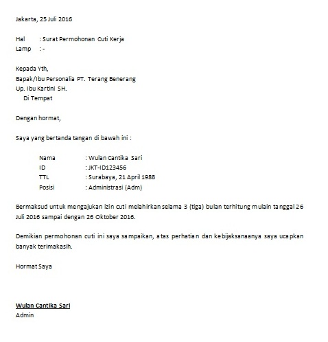 Contoh Surat Pengunduran Diri Lembaga  