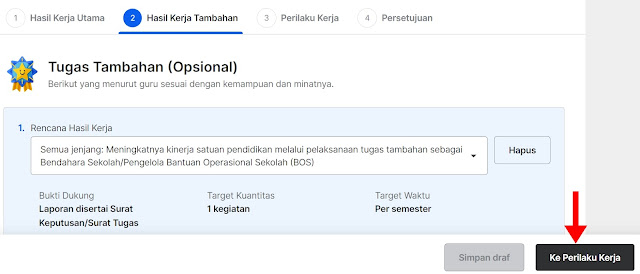 Cek Hasil Kerja Tambahan, kemudian klik Ke Perilaku Kerja !