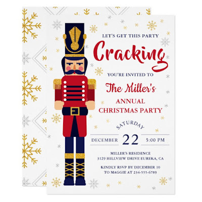  Red Gold Nutcracker Christmas Party Holiday Invitation