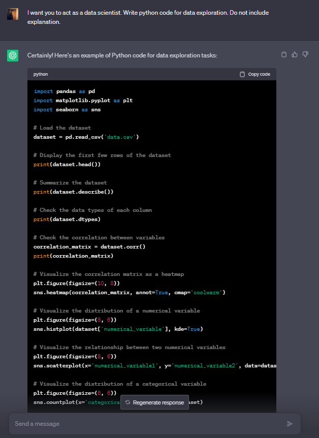 Data Exploration ChatGPT Prompts