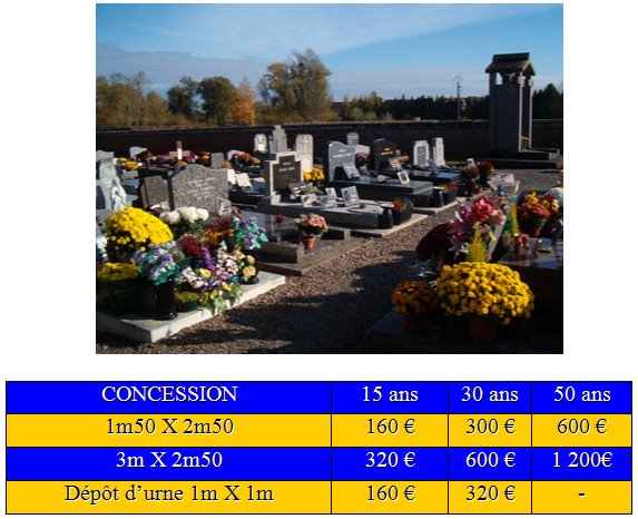 Cimetière : tarifs des concessions
