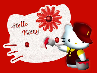 Cartoons Wallpaper 1024 768 - Hello Kitty Painting Red Color Kitty Face