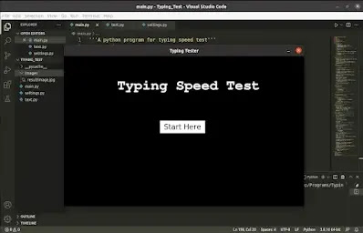 starting window of the typing tester application