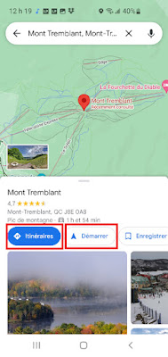 Google Maps - Voiture | Boutons Itinéraires ou Démarrer