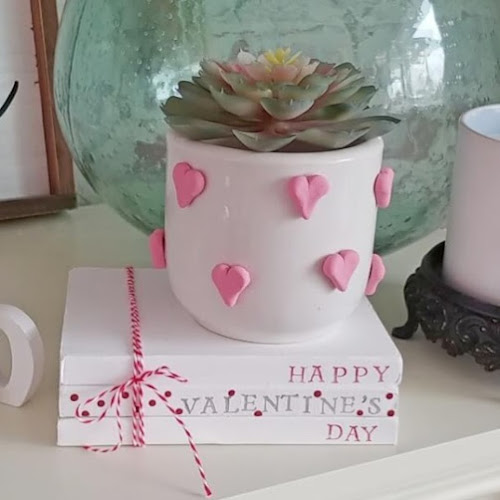 Valentine Book Stack and Upcycled Planter