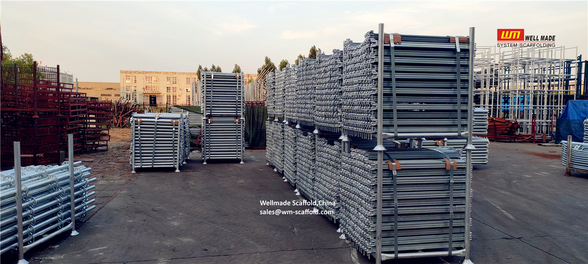 ringlock scaffolding u ledgers in pallets wait for shipping to Europe - Wellmade ring system horizontal parts
