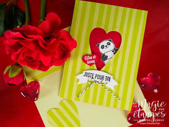 Carte Stampin'Up de la St-Valentin concûe avec le jeu Pandas Festifs