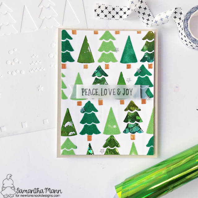 Christmas Tree Card by Samantha Mann | Christmas Tree Line Stencil, Banner Trio Die Set and Heartfelt Holidays Stamp Set by Newton's Nook Designs