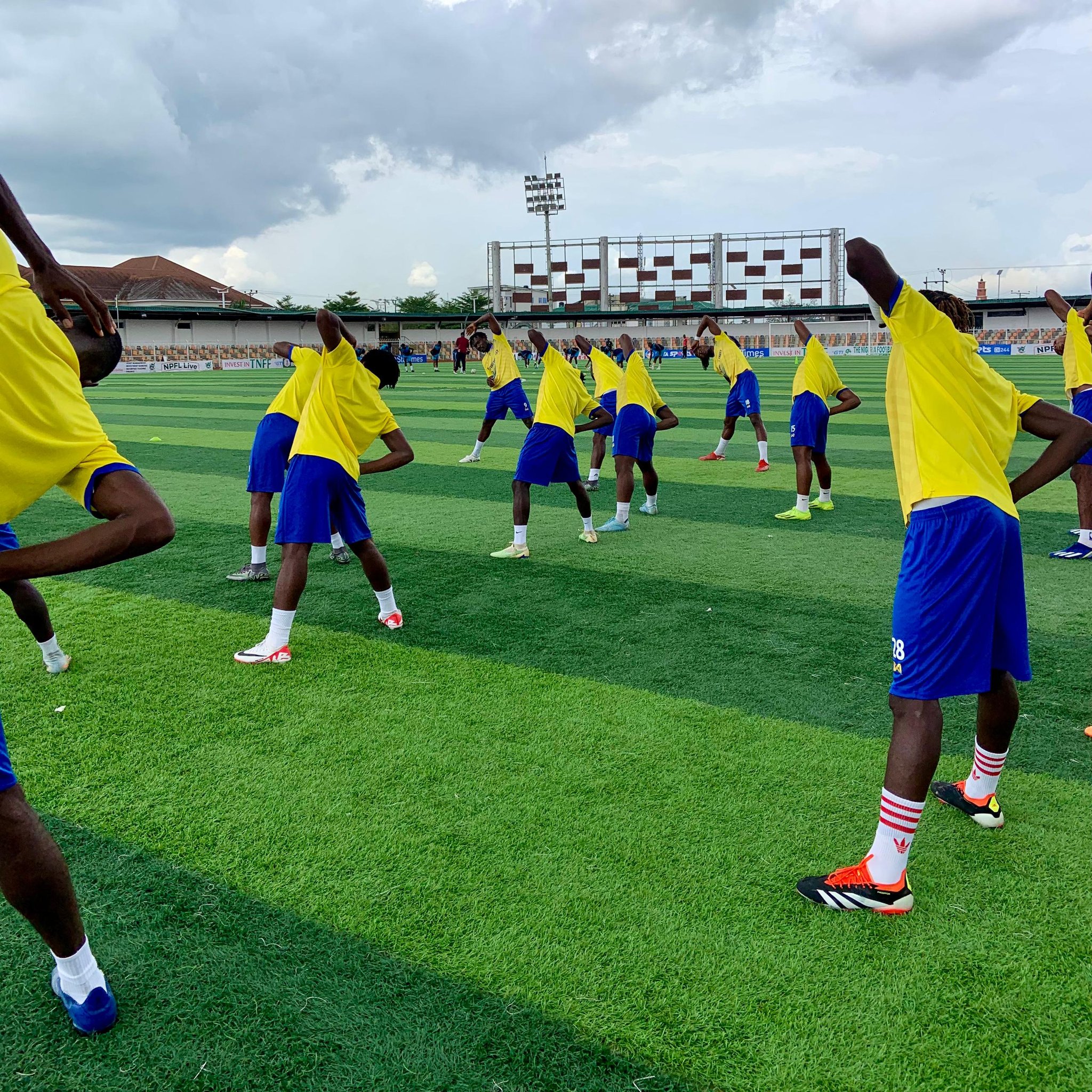Bayelsa United FC players warm up before an NPFL match