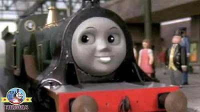 Island of Sodor Thomas train meet shinny emerald green Emily the tank engine said the Fat Controller