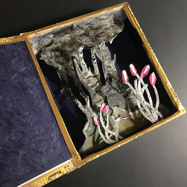 Black Smoker multimedia: Cigar box, collaged papers, gouache, Posca pen, glue, washi tape.