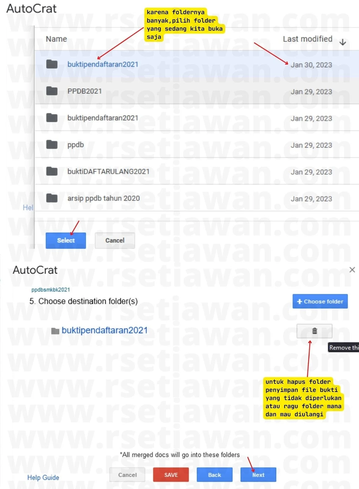 Langkah 4-5. Memberi nama file dan tipenya, memilih folder penyimpanan file