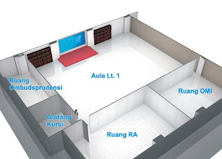 Desain Interior Ruang Aula Di Beri Partisi Bongkar Pasang Untuk Menjadi Ruang Kerja