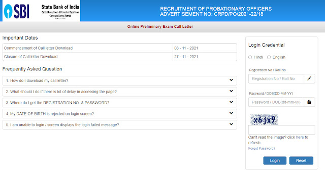 SBI PO Prelim Admit Card 2021