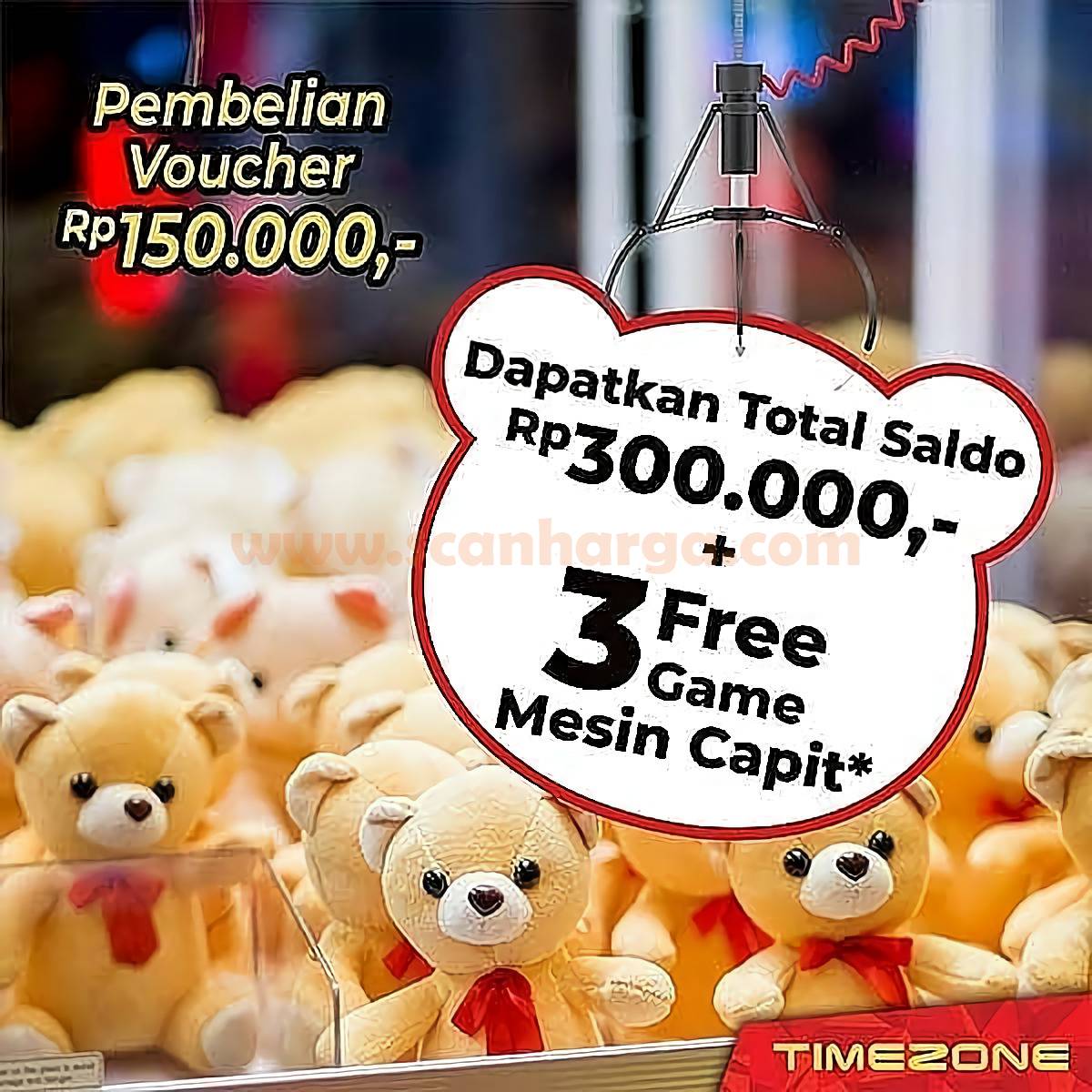 Timezone TZPromo: Beli Voucher 150rb Dapat Total Saldo Rp 300.000 + 3 Free Game Mesin Capit