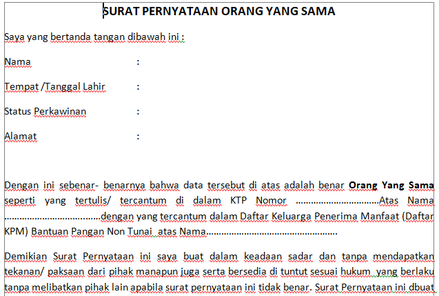 contoh surat keterangan beda nama dan keterangan orang yang sama dari kelurahan