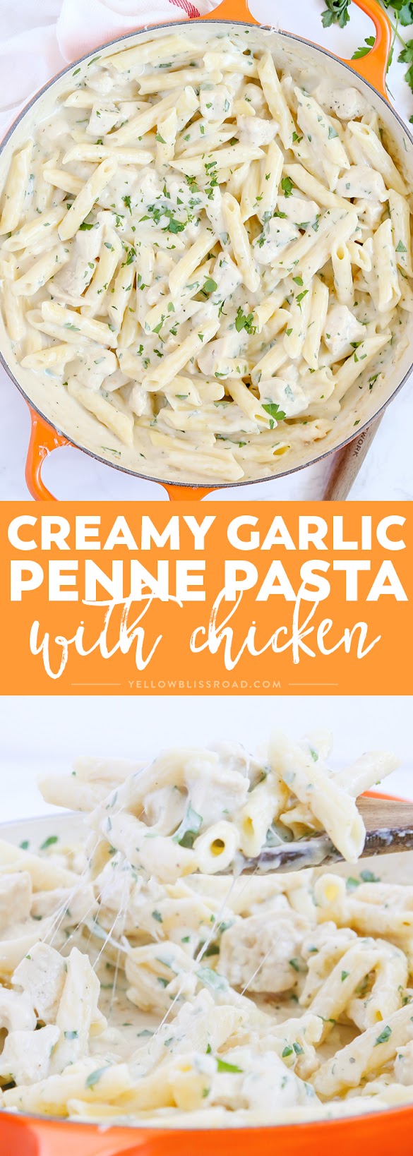 CREAMY GARLIC PENNE PASTA WITH CHICKEN