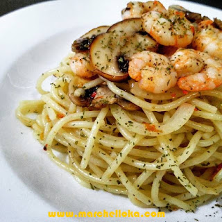 Resep Spageti Aglio Olio with Prawn And Mushroom