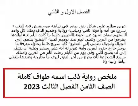 ملخص رواية ذئب اسمه طواف كاملة الصف الثامن الفصل الثالث 2023