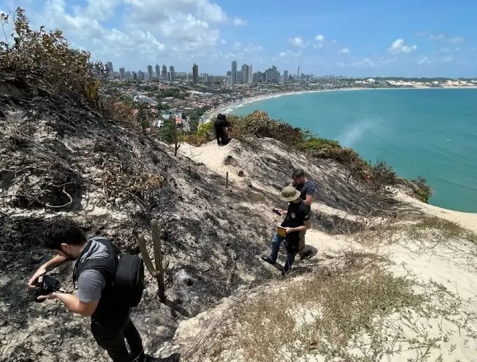 Polícia Federal e Itep fazem perícia no Morro do Careca após incêndio na área