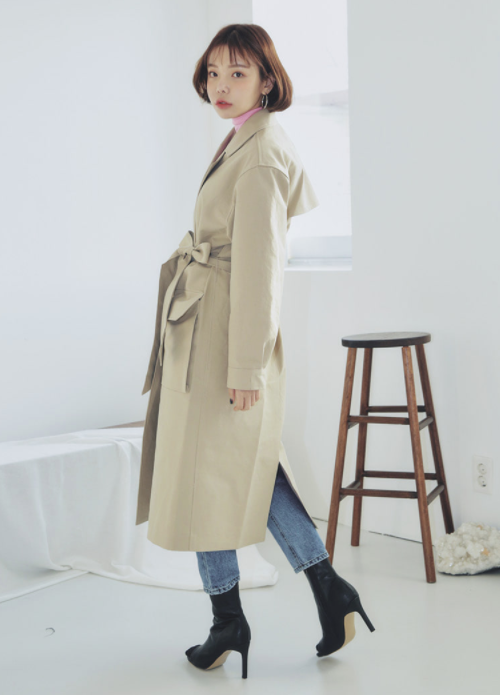 Notched Lapel Self-Tie Belt Coat