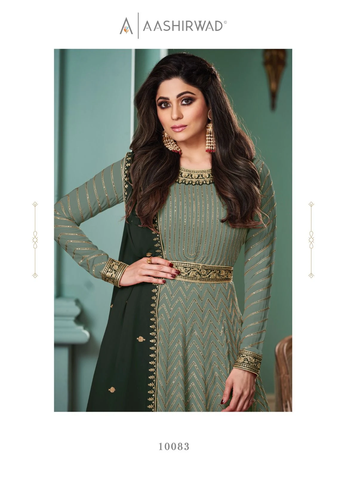 Alizza Shaded Colors Aashirwad Creation Georgette Gown Dupatta Set
