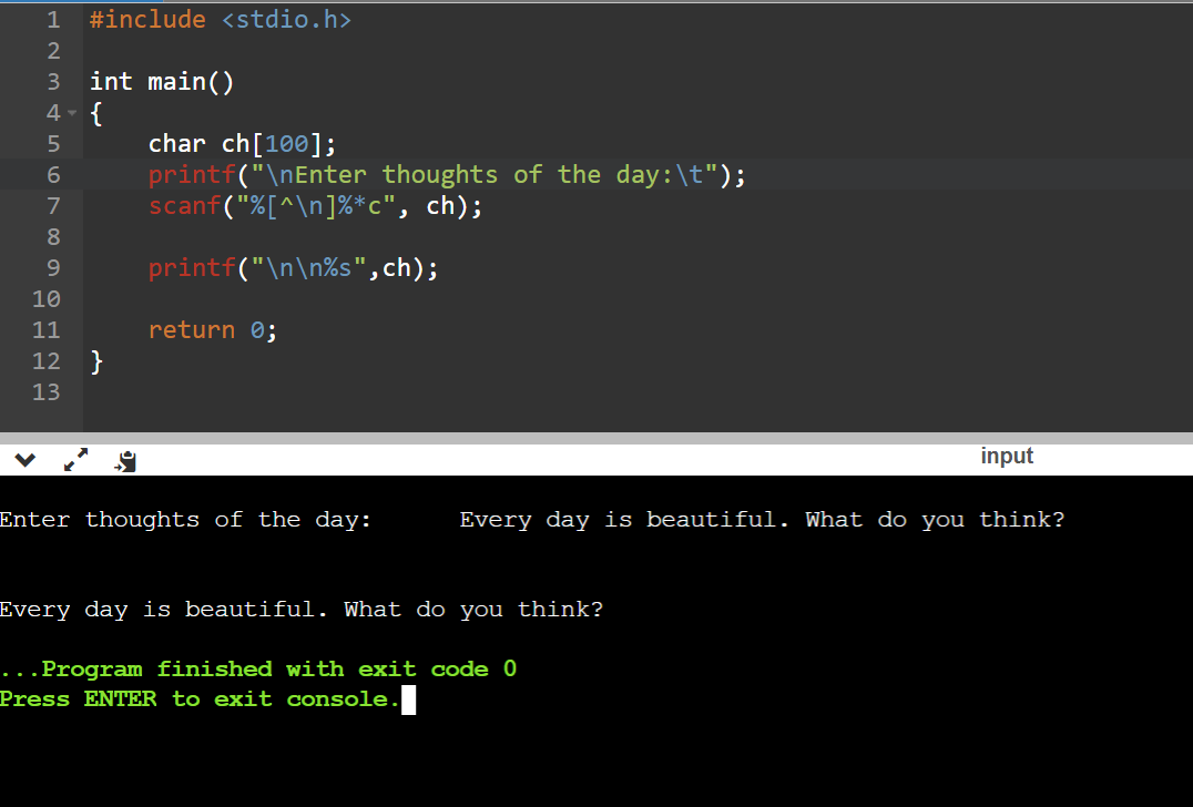 Accepting a Line through Scanf function in C