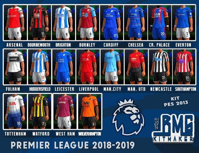  This is the new kitpack of English Premier League for  PES 2013 Premier League Kitpack Season 2018/2019