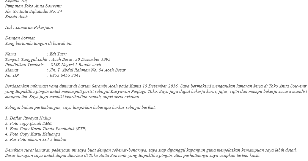 Contoh Surat Lamaran Kerja Di Toko Emas Contoh Surat