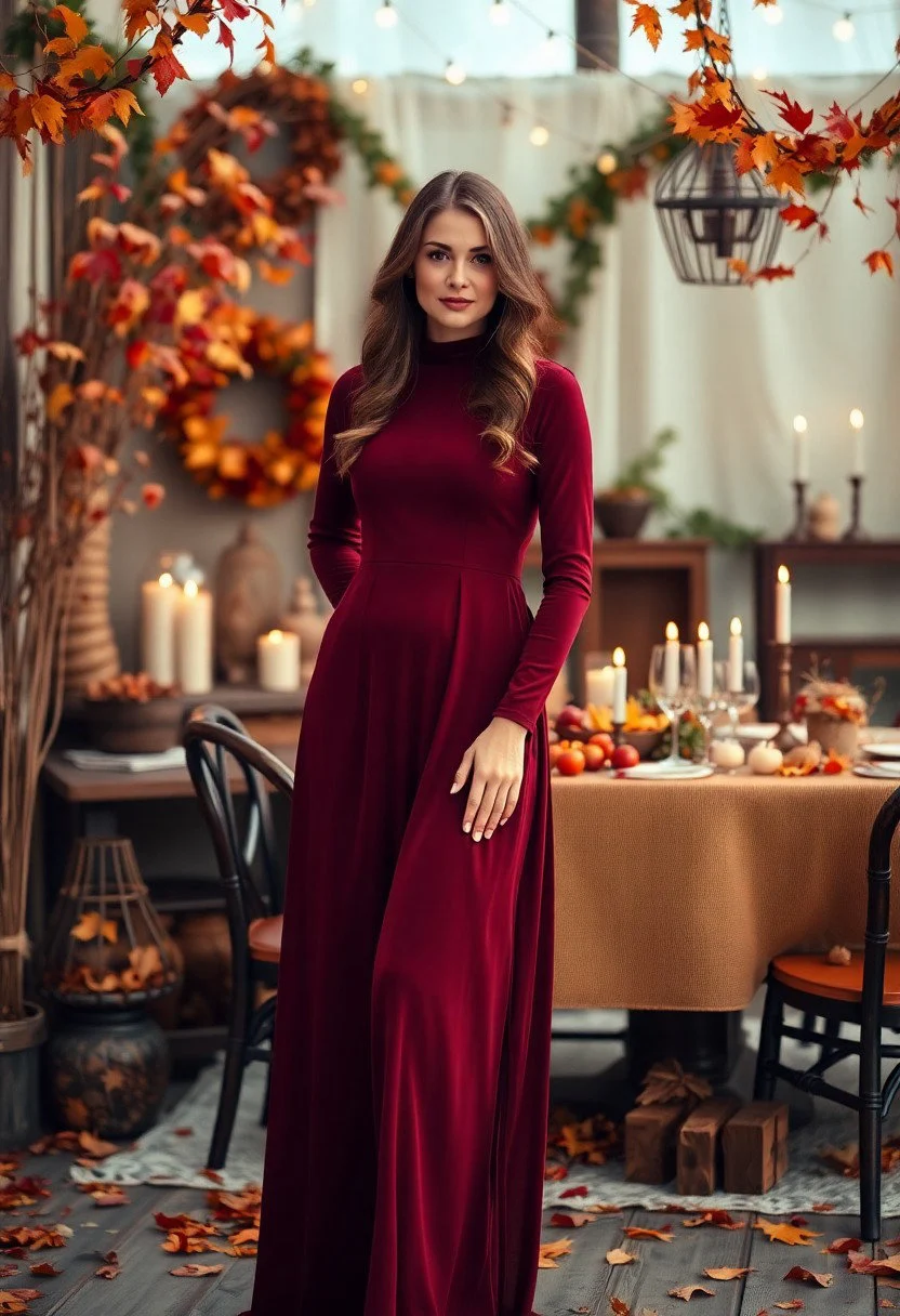 Autumn gatherings suit richer materials and colors. Consider wearing dress pants with a wool jacket or select a long-sleeved dress in rich, deep tones.